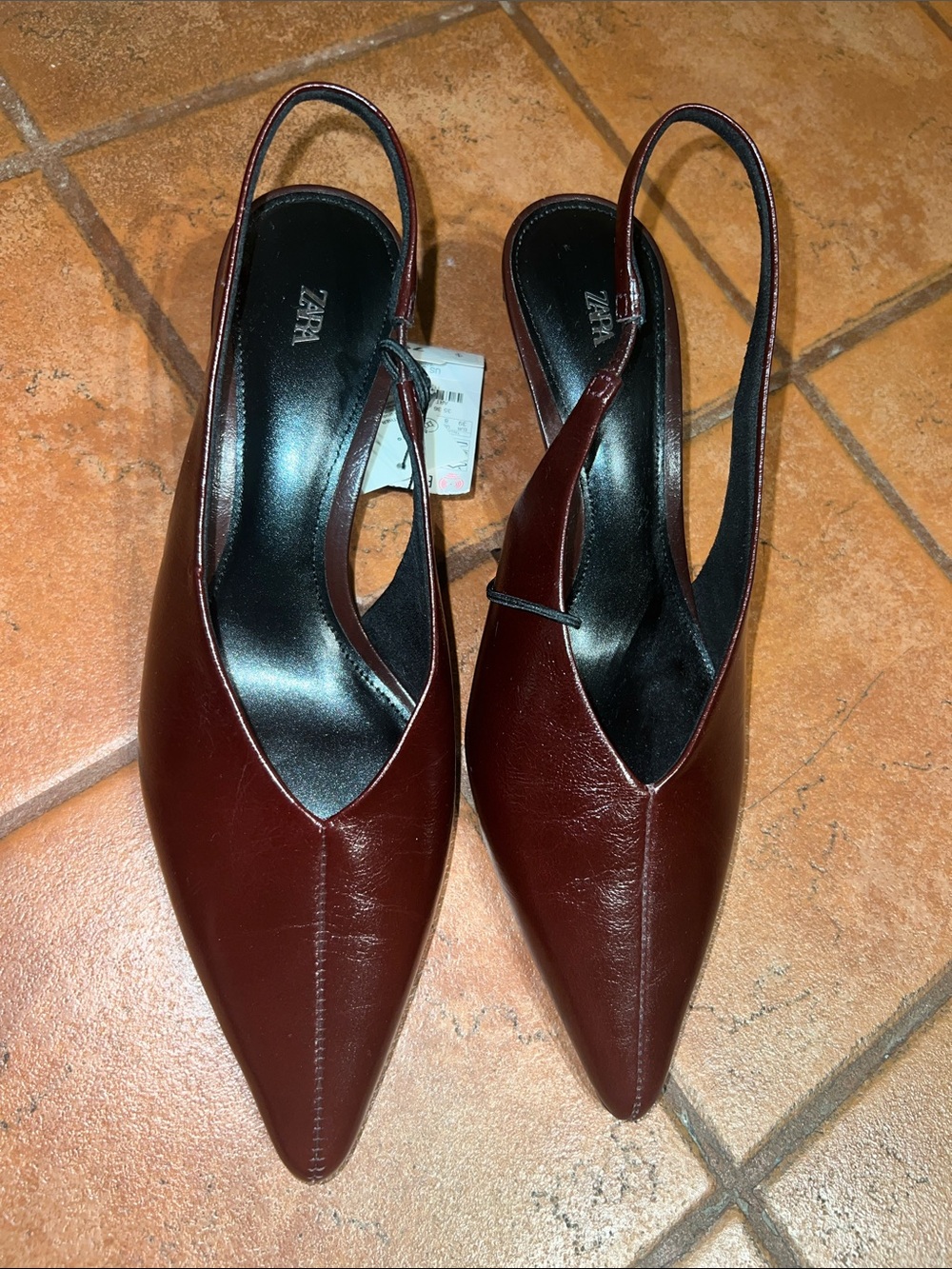 Zara Women's Dark Burgundy Pointed Slingback Flats